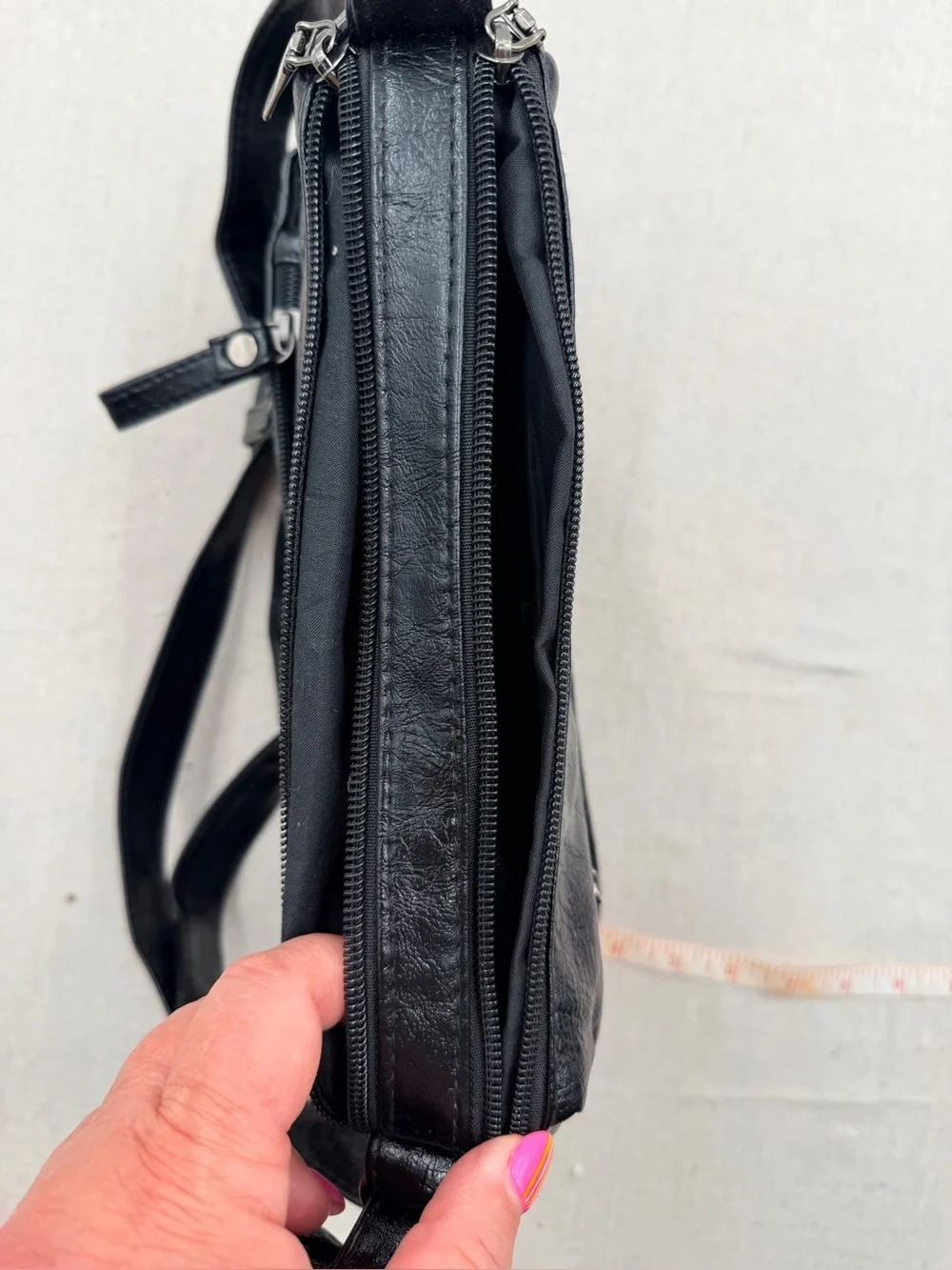 Black Multi-Zip Crossbody Shoulder Bag